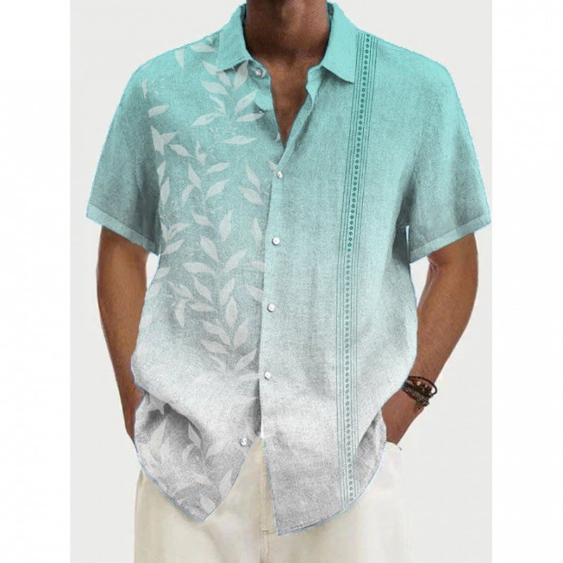 Men'S Fashion Trend Hawaiian Short-Sleeved Shirt Gradient Color 3D Digital Printing Shirt - Image 4